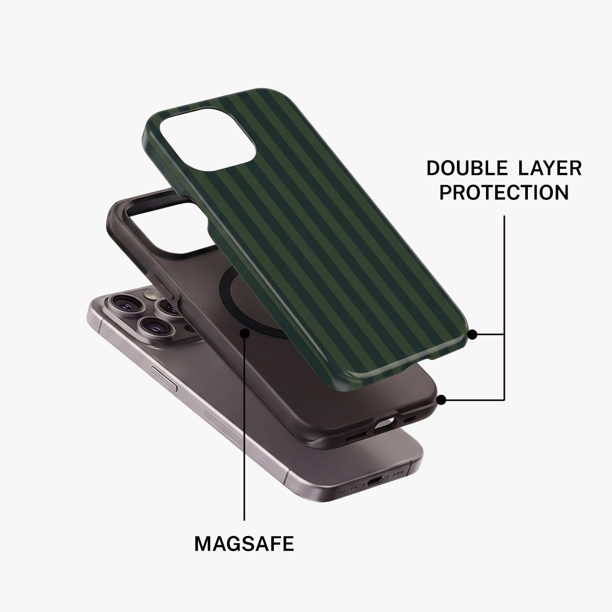 Magnetic Phone Case | Green Vertical Stripes Preppy Classic Minimalist Vintage
