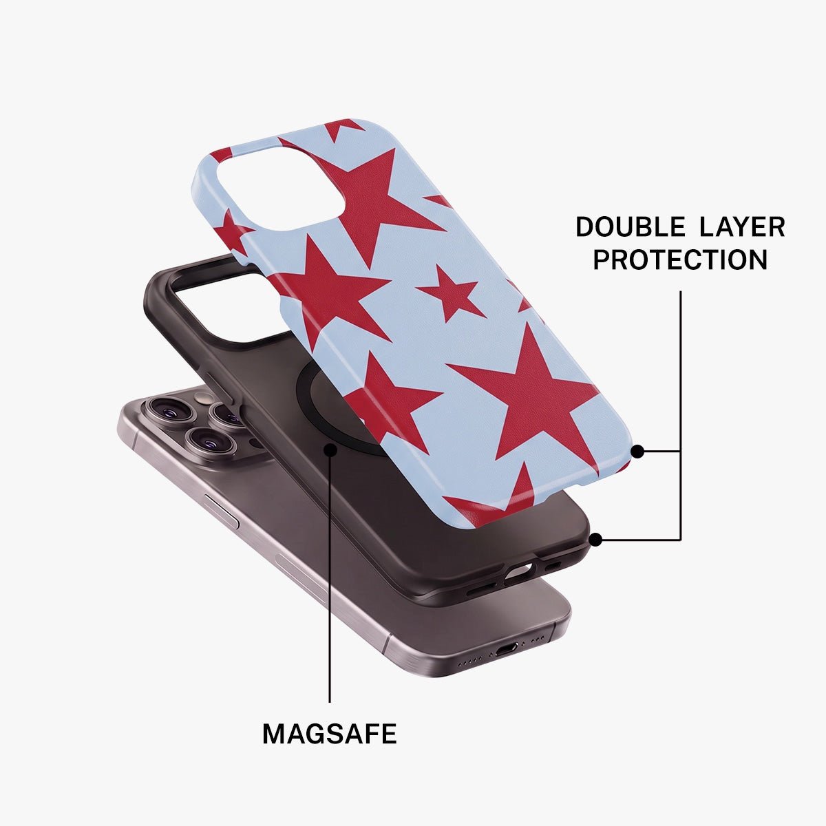 Magnetic Phone Case | Light Blue Red Star Pattern