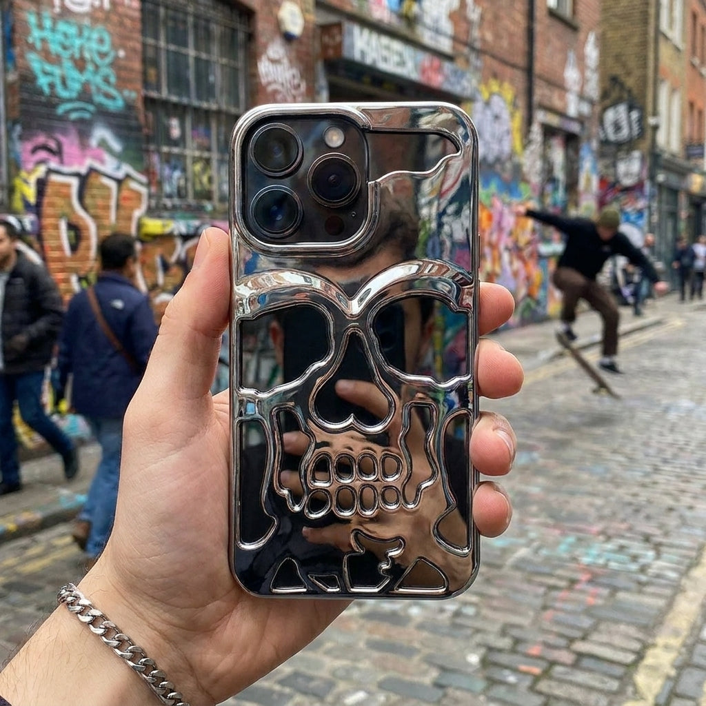 Reflective Phone Case | Metal Skeleton Skull Silver