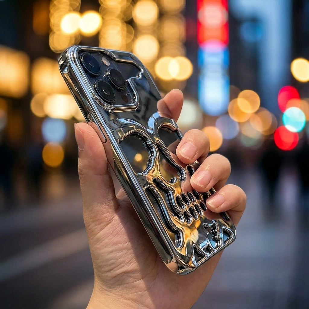 Reflective Phone Case | Metal Skeleton Skull Silver