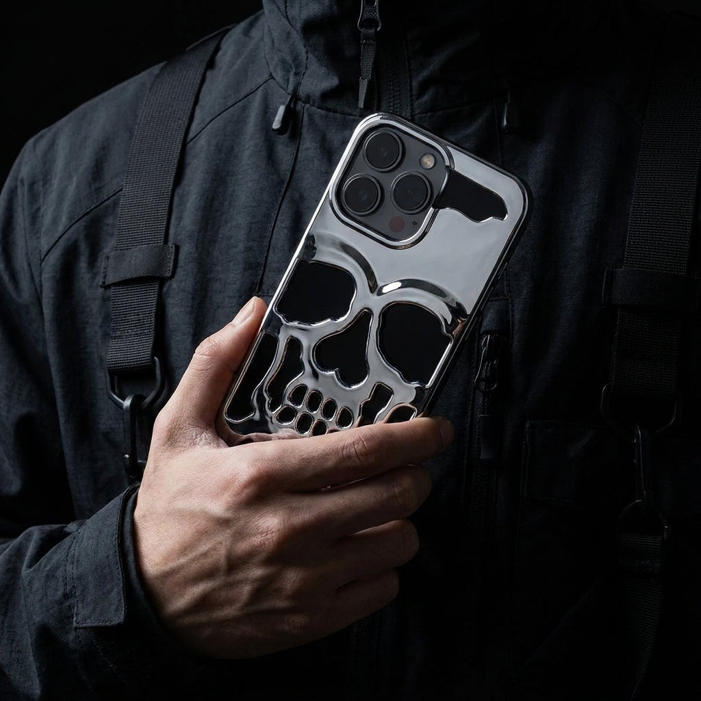 Reflective Phone Case | Metal Skeleton Skull Silver