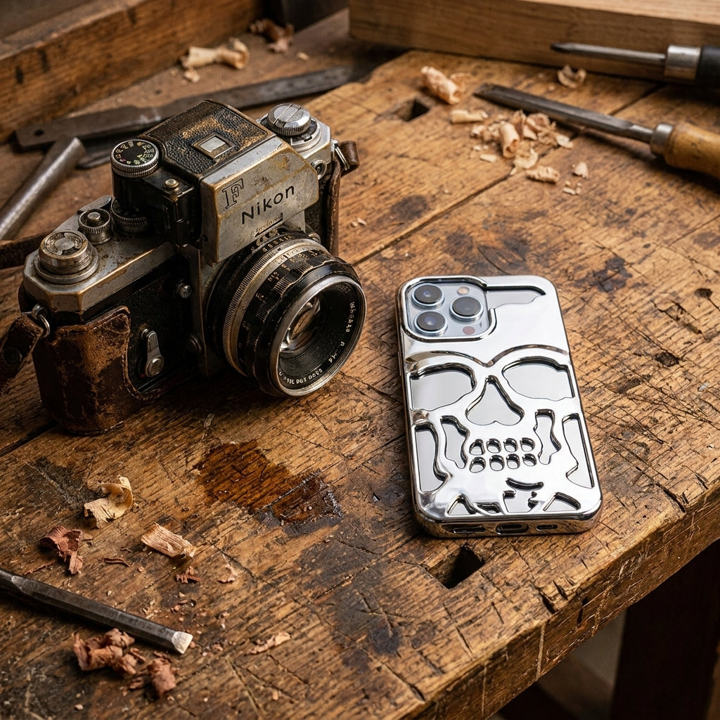 Reflective Phone Case | Metal Skeleton Skull Silver