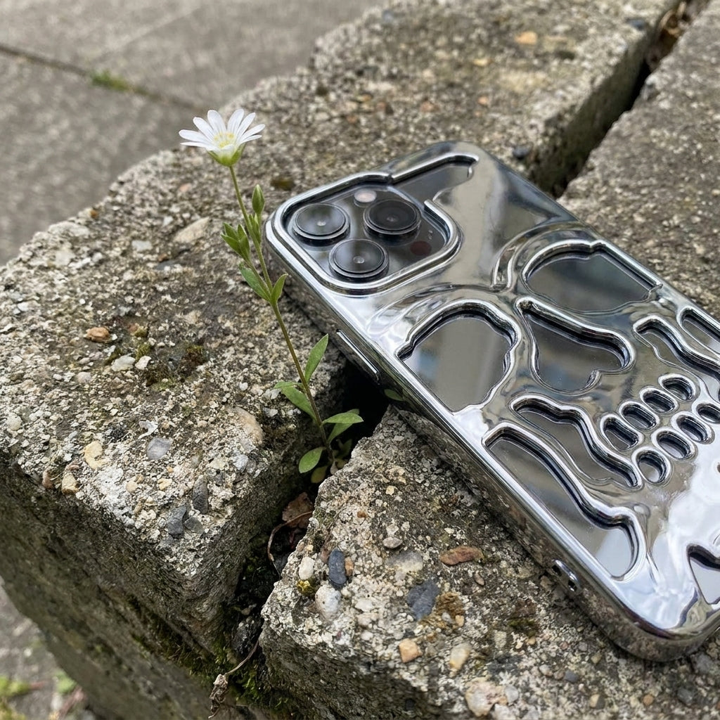 Reflective Phone Case | Metal Skeleton Skull Silver