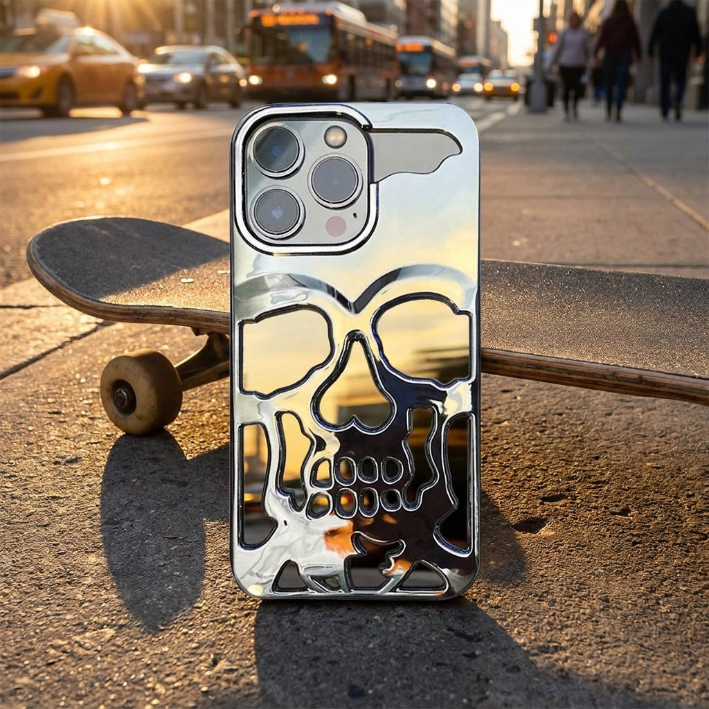 Reflective Phone Case | Metal Skeleton Skull Silver