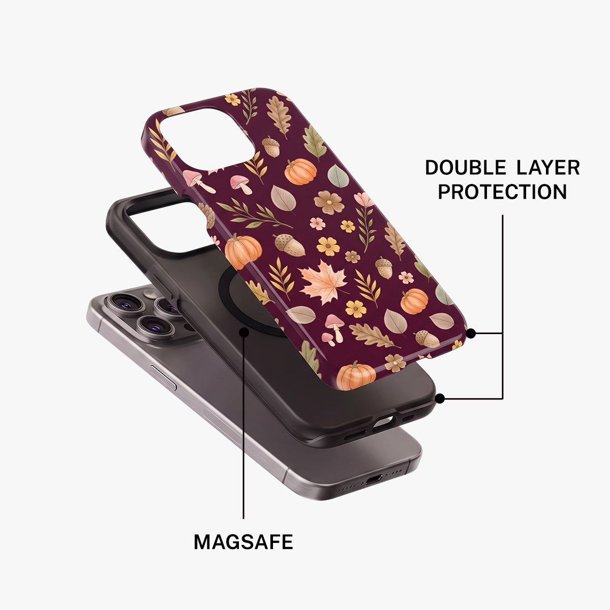 Magnetic Phone Case | Autumn Fall Foliage Pumpkin Acorn Burgundy