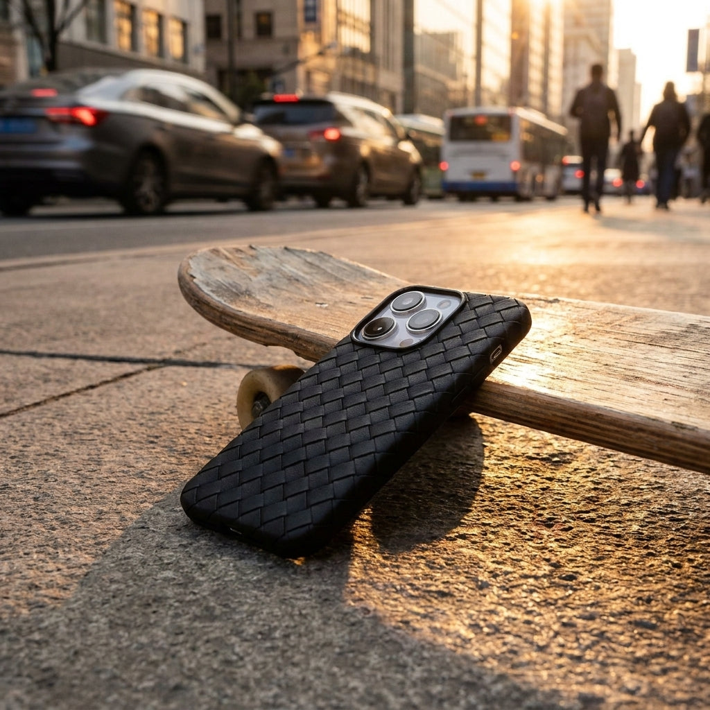 Woven Faux Leather Phone Case - Black