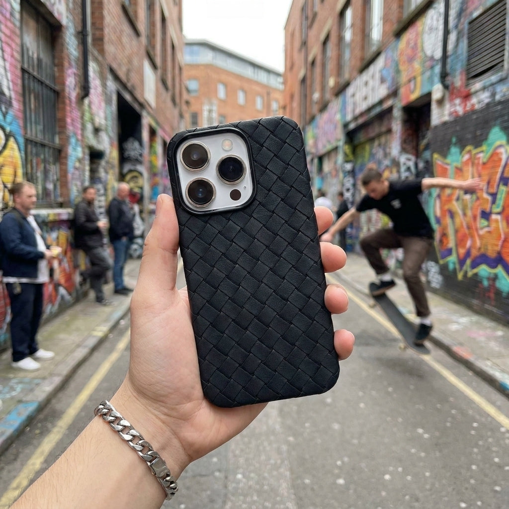 Woven Faux Leather Phone Case - Black