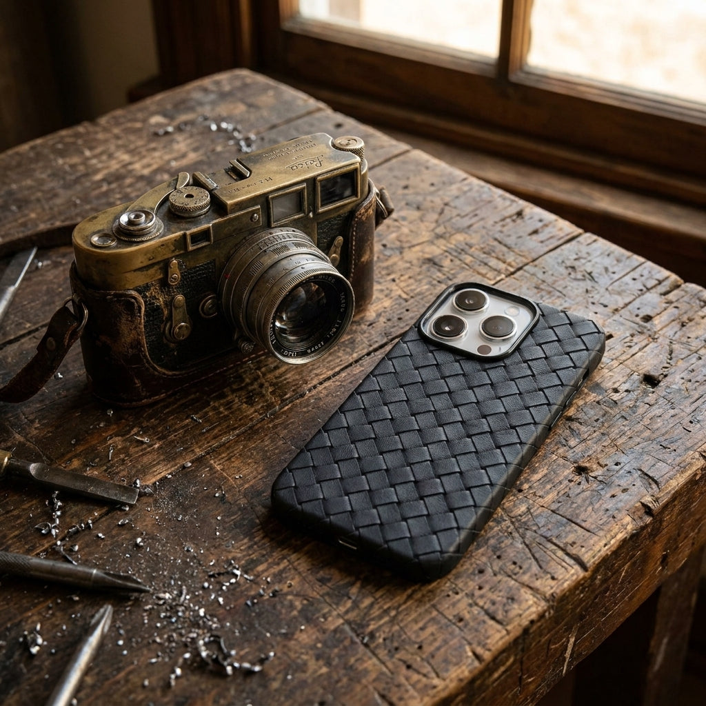 Woven Faux Leather Phone Case - Black
