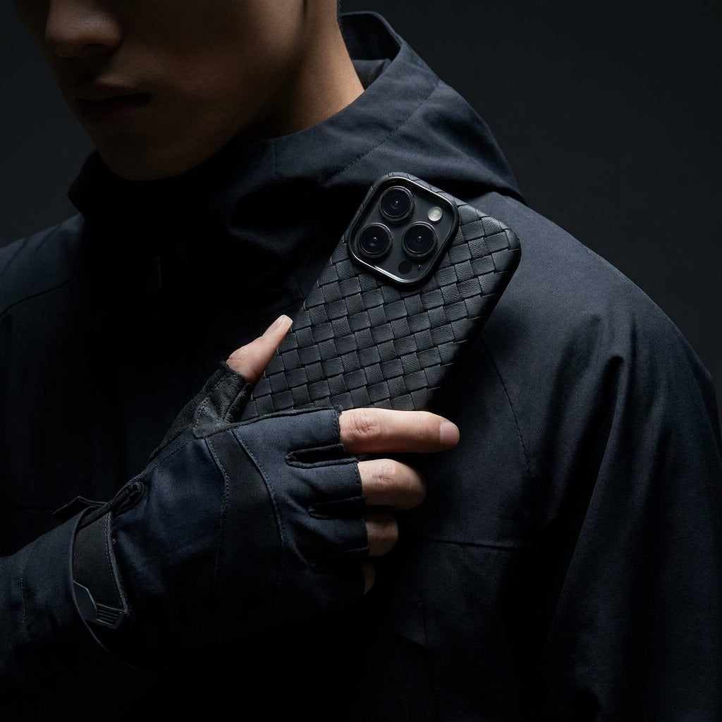 Woven Faux Leather Phone Case - Black