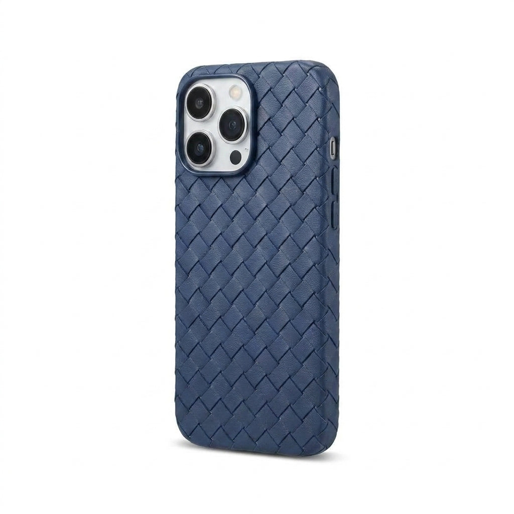 Woven Faux Leather Phone Case - Blue
