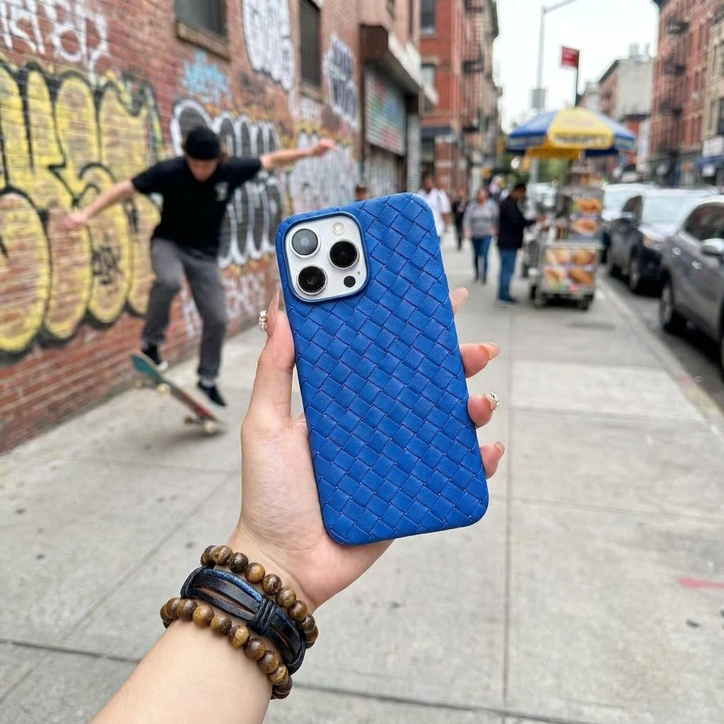 Woven Faux Leather Phone Case - Blue