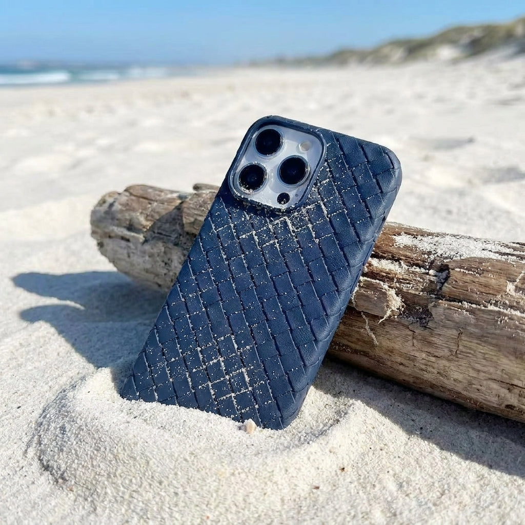Woven Faux Leather Phone Case - Blue