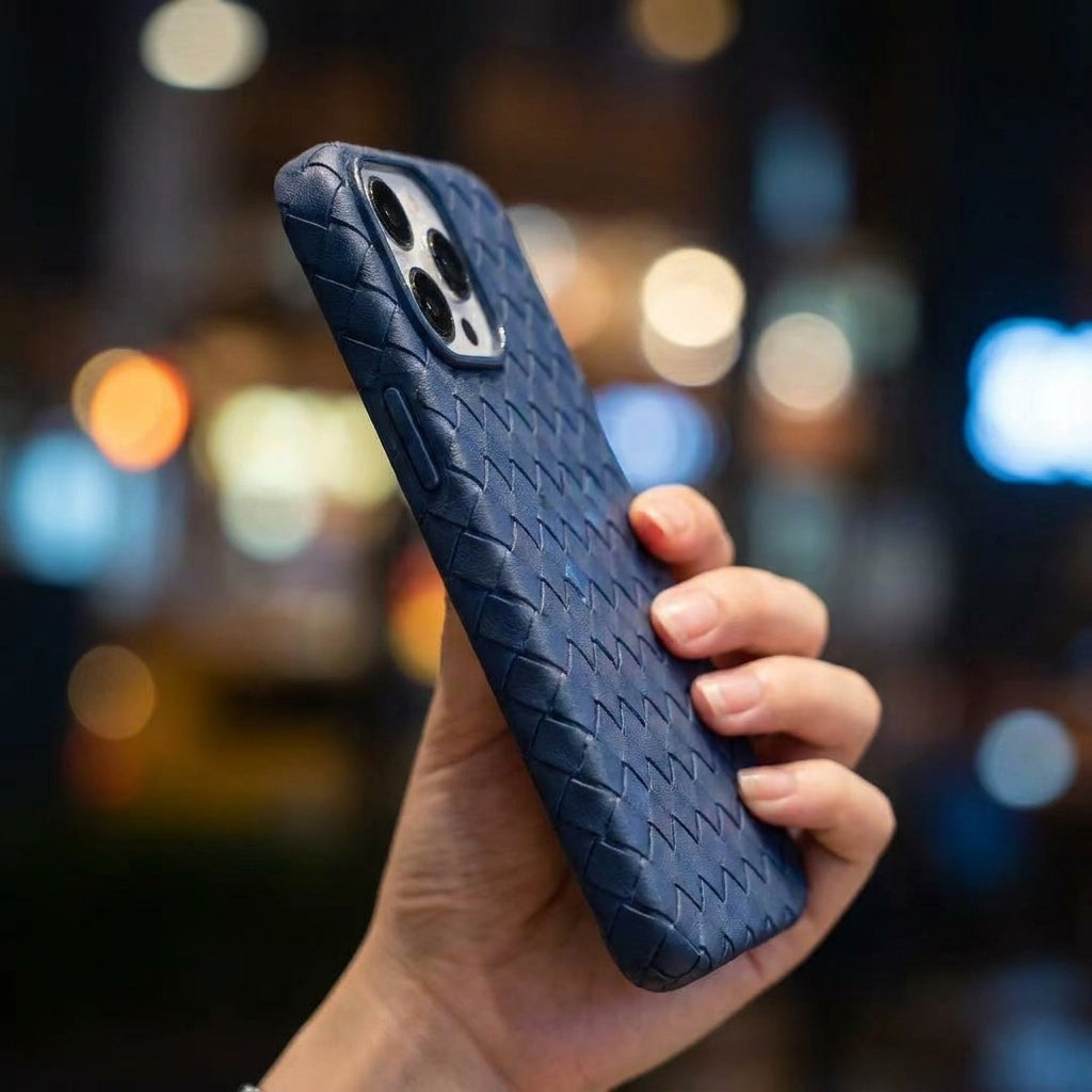 Woven Faux Leather Phone Case - Blue
