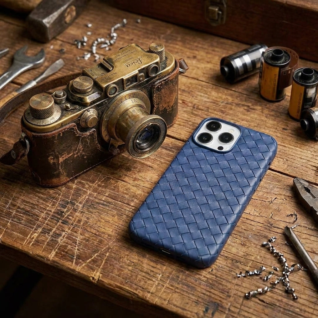 Woven Faux Leather Phone Case - Blue