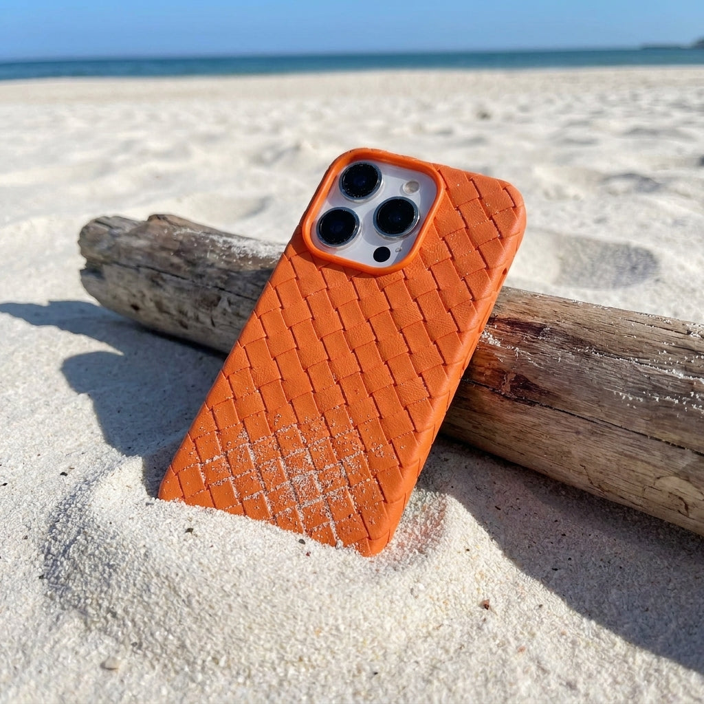 Woven Faux Leather Phone Case - Orange