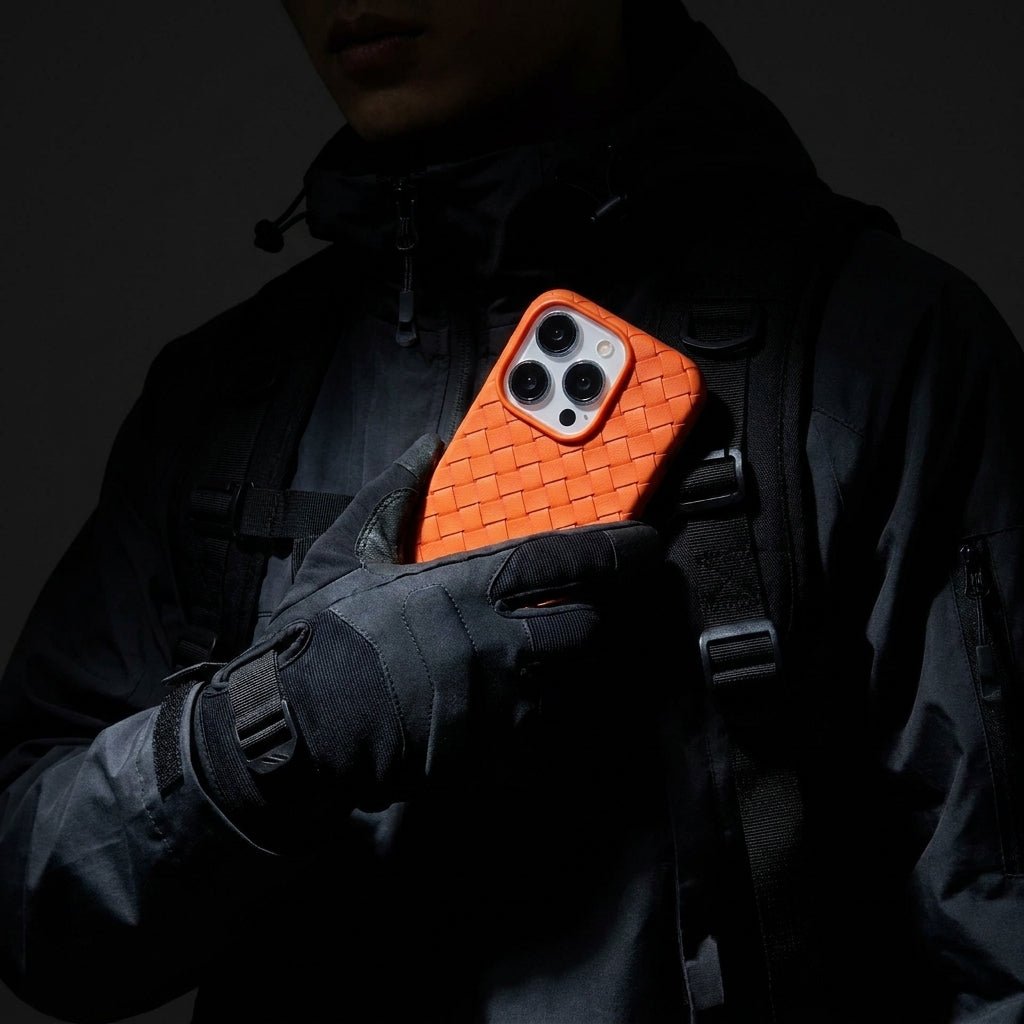 Woven Faux Leather Phone Case - Orange
