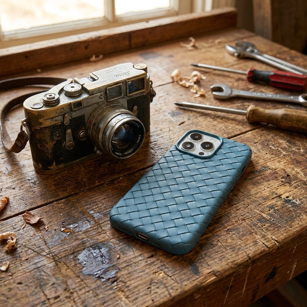 Woven Faux Leather Phone Case - Lake