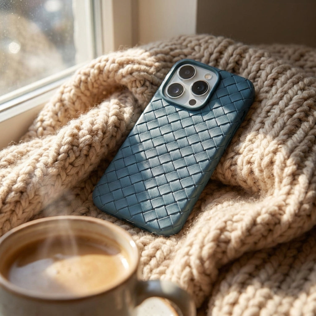 Woven Faux Leather Phone Case - Lake