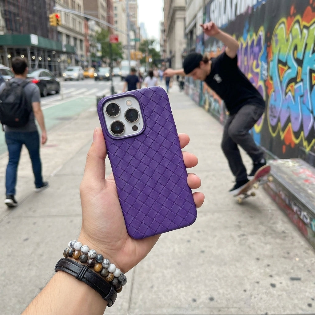 Woven Faux Leather Phone Case - Purple