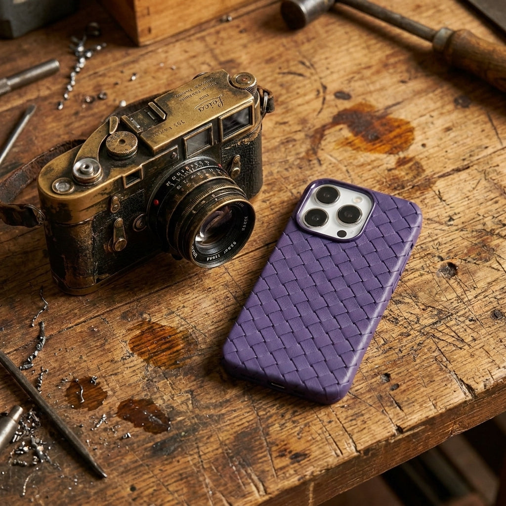 Woven Faux Leather Phone Case - Purple