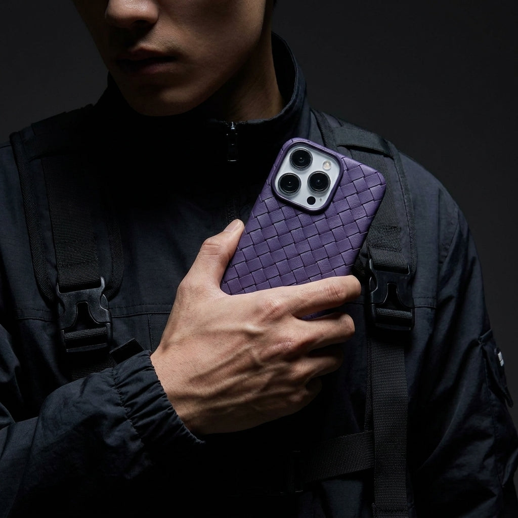 Woven Faux Leather Phone Case - Purple