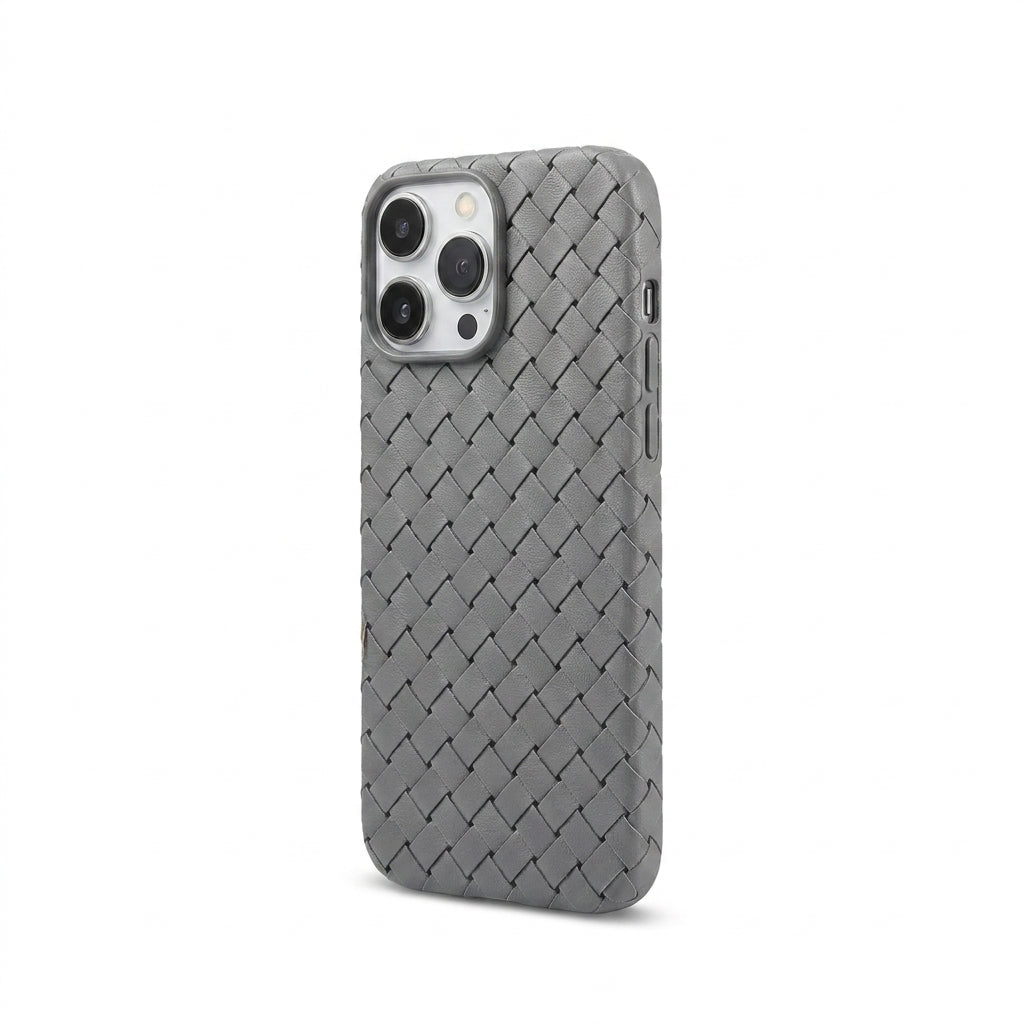 Woven Faux Leather Phone Case - Grey