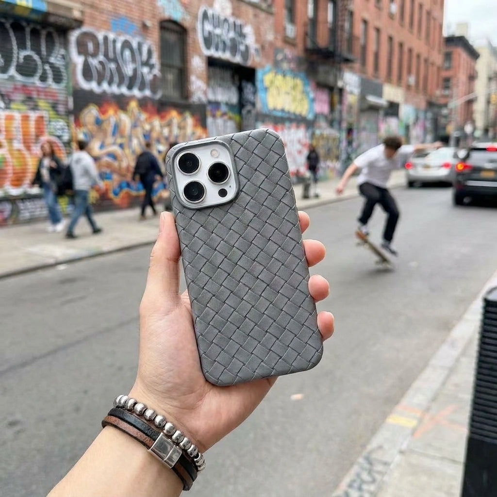 Woven Faux Leather Phone Case - Grey