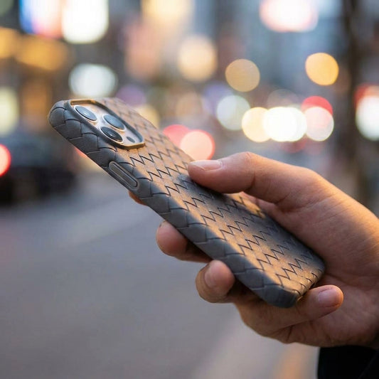 Woven Faux Leather Phone Case - Grey