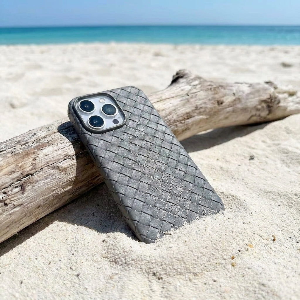 Woven Faux Leather Phone Case - Grey