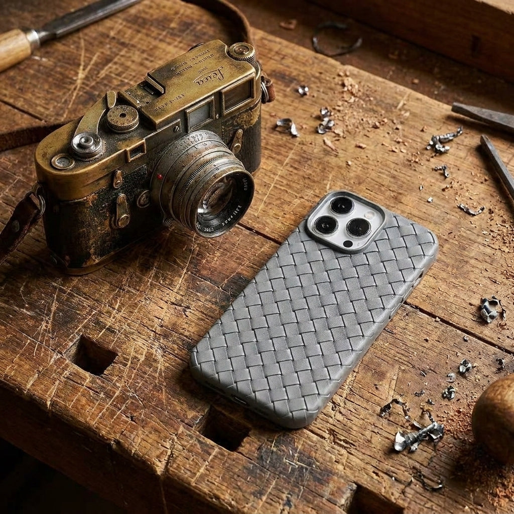 Woven Faux Leather Phone Case - Grey