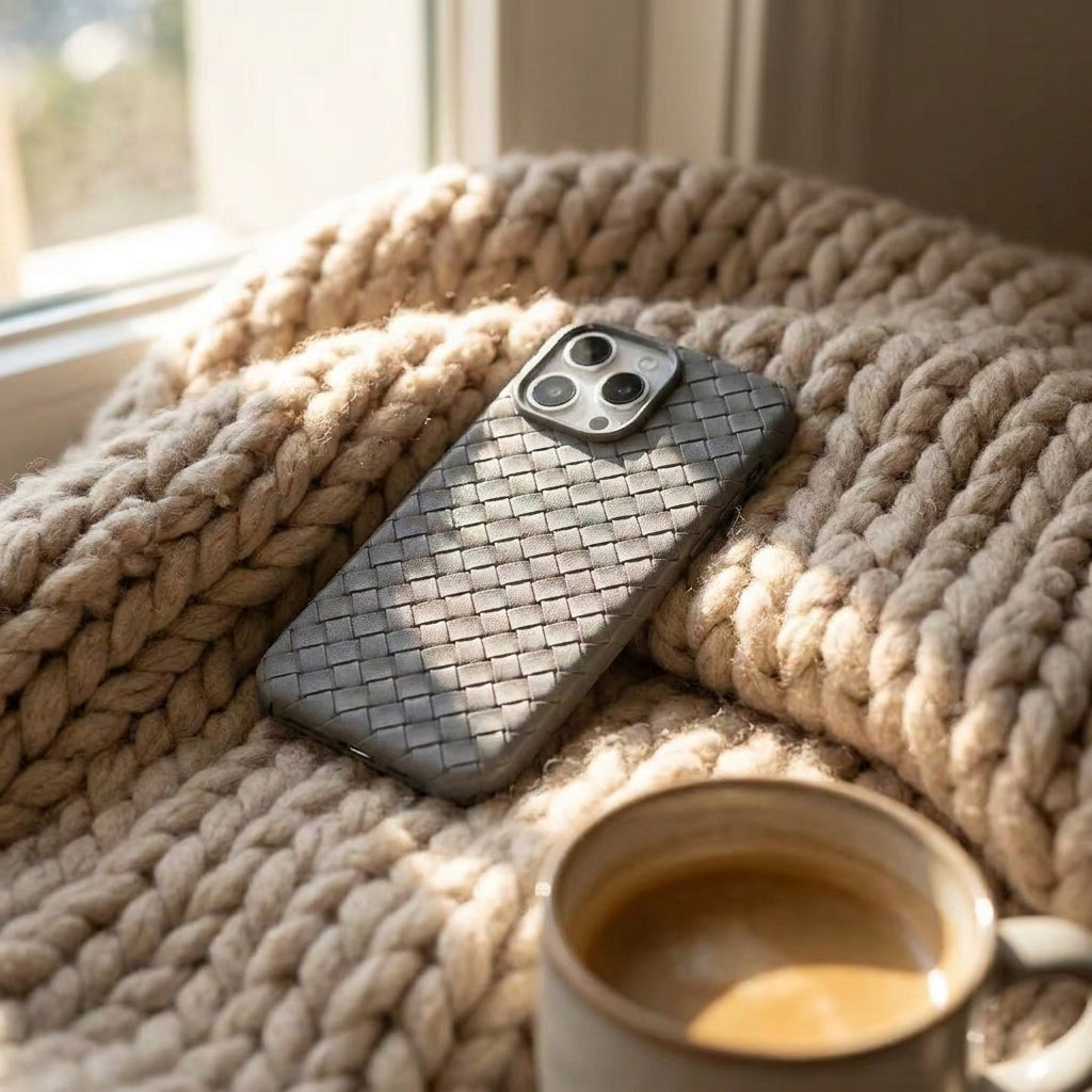 Woven Faux Leather Phone Case - Grey