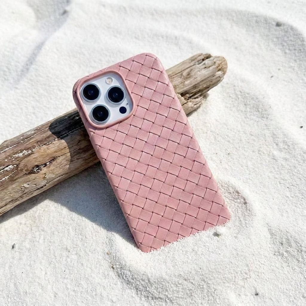 Woven Faux Leather Phone Case - Pink
