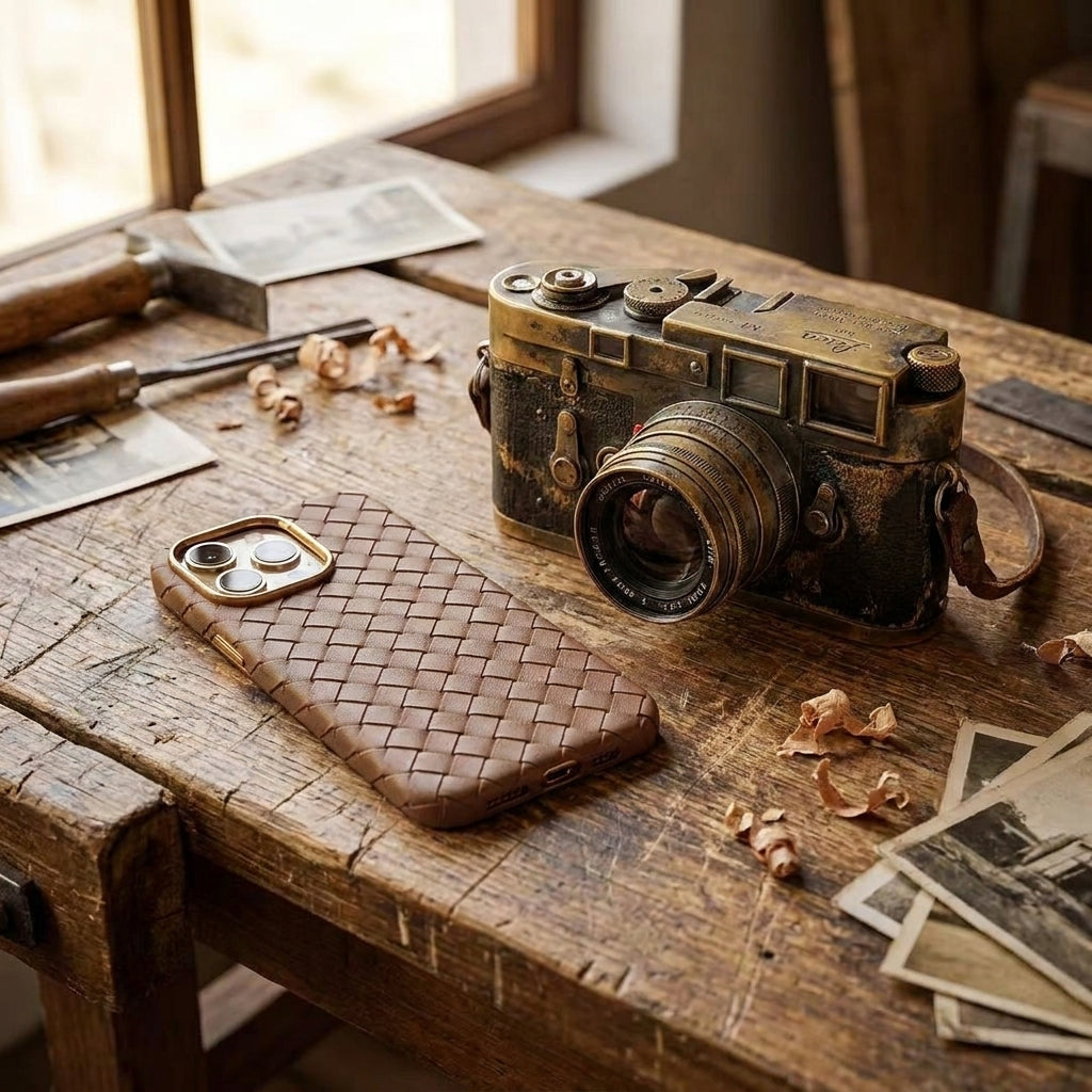 Woven Faux Leather Phone Case - Brown