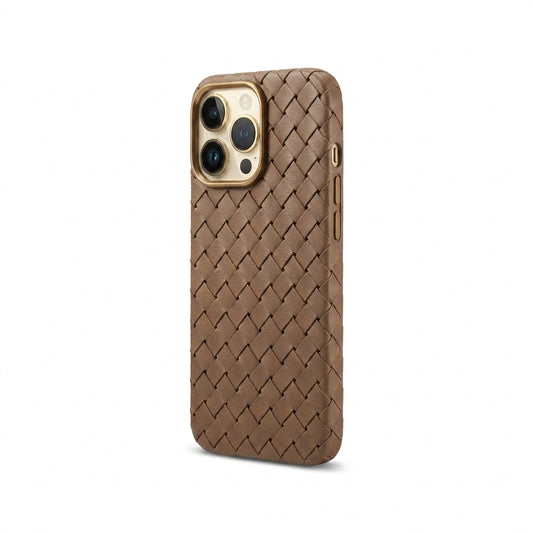 Woven Faux Leather Phone Case - Brown