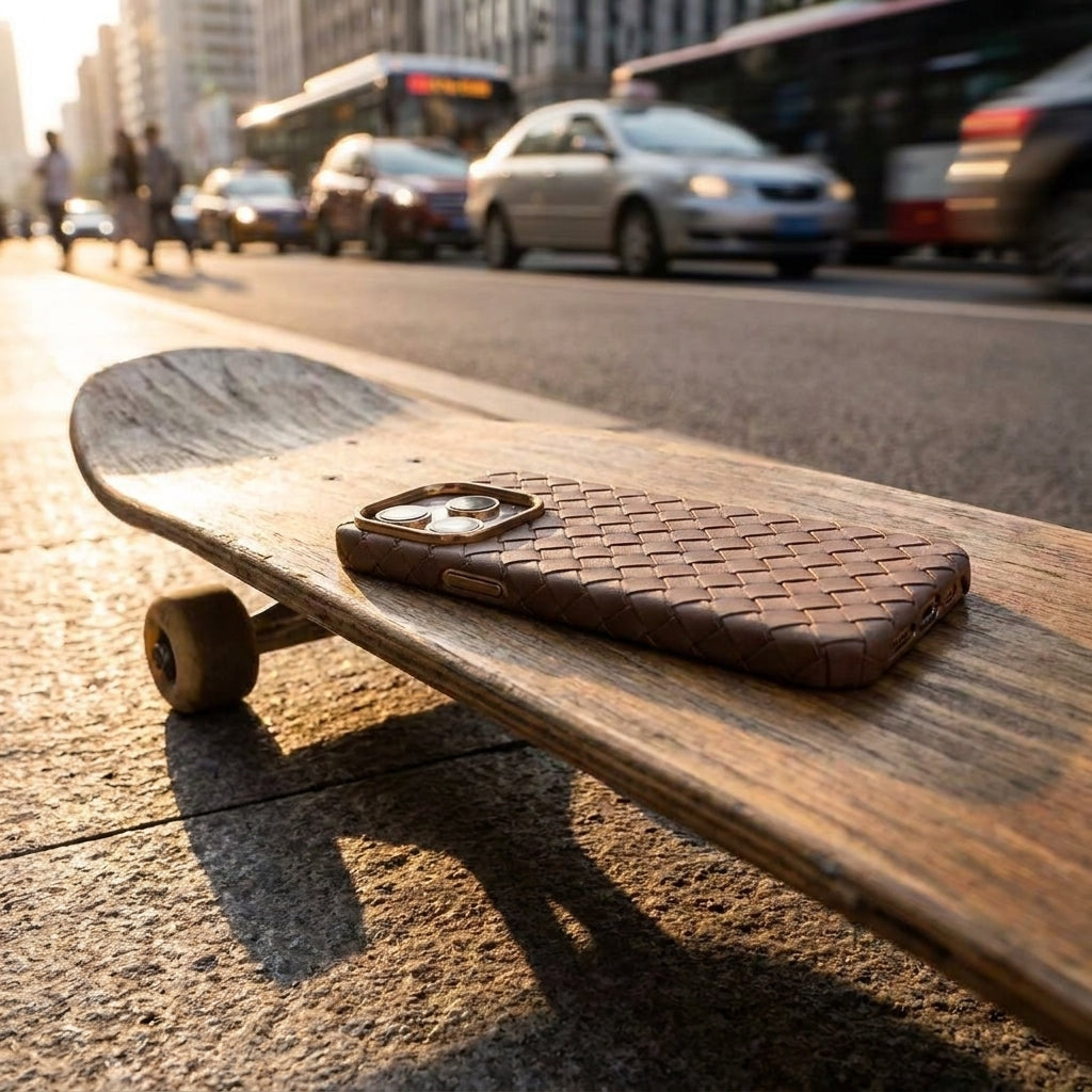 Woven Faux Leather Phone Case - Brown