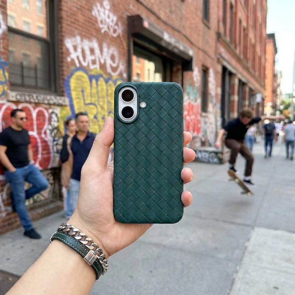 Woven Faux Leather Phone Case - Emerald