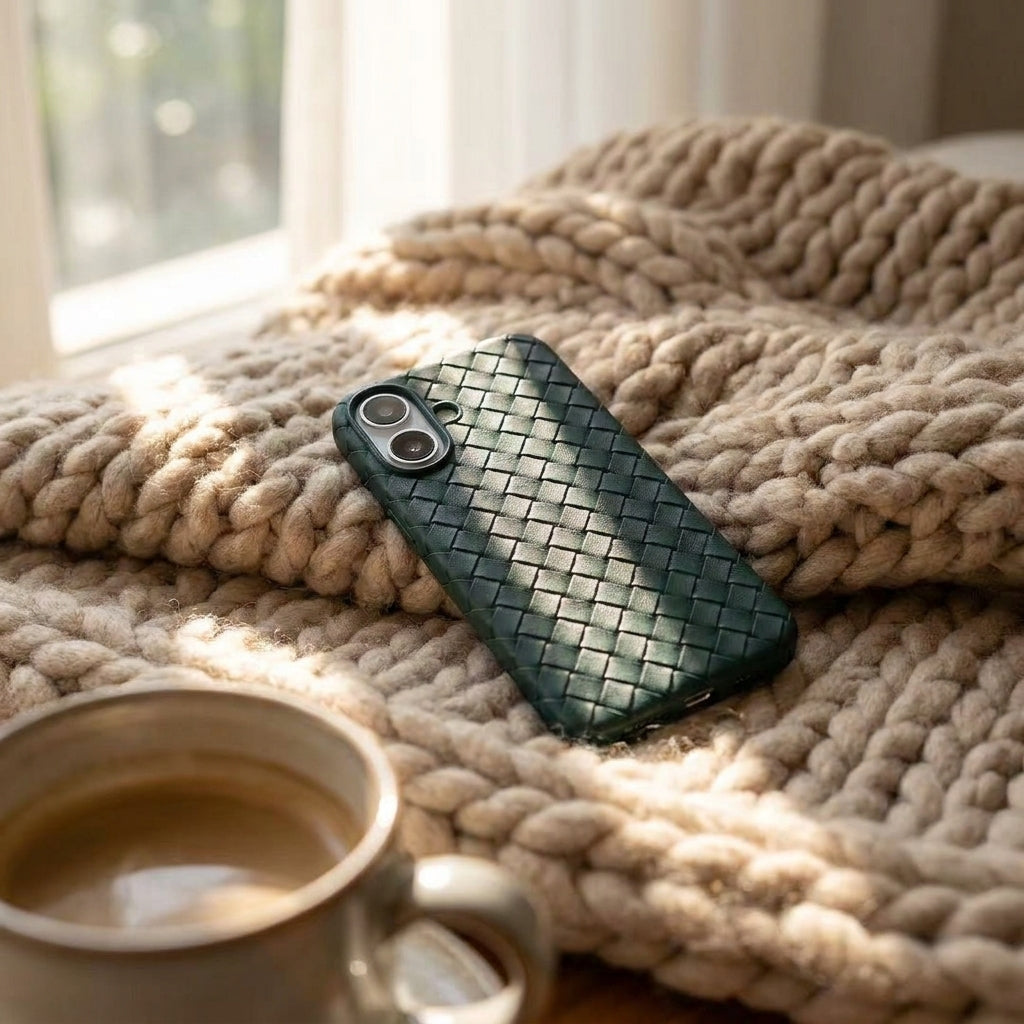 Woven Faux Leather Phone Case - Emerald