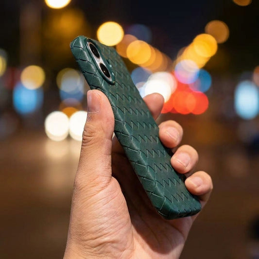 Woven Faux Leather Phone Case - Emerald