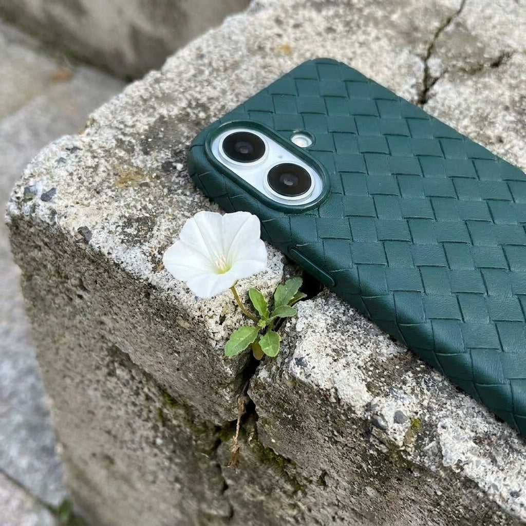 Woven Faux Leather Phone Case - Emerald