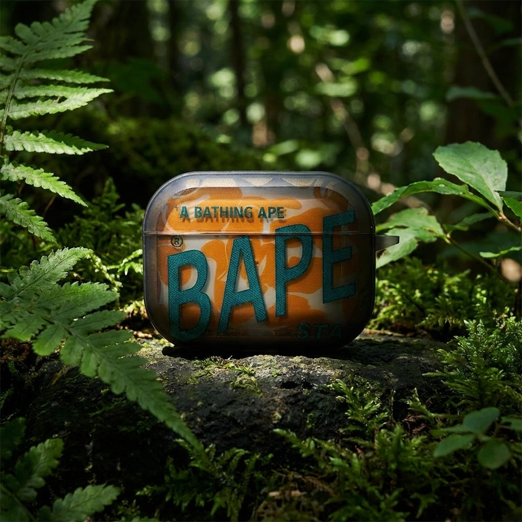 APE Orange Camo AirPods Case – Streetwear Camouflage Protective Cover