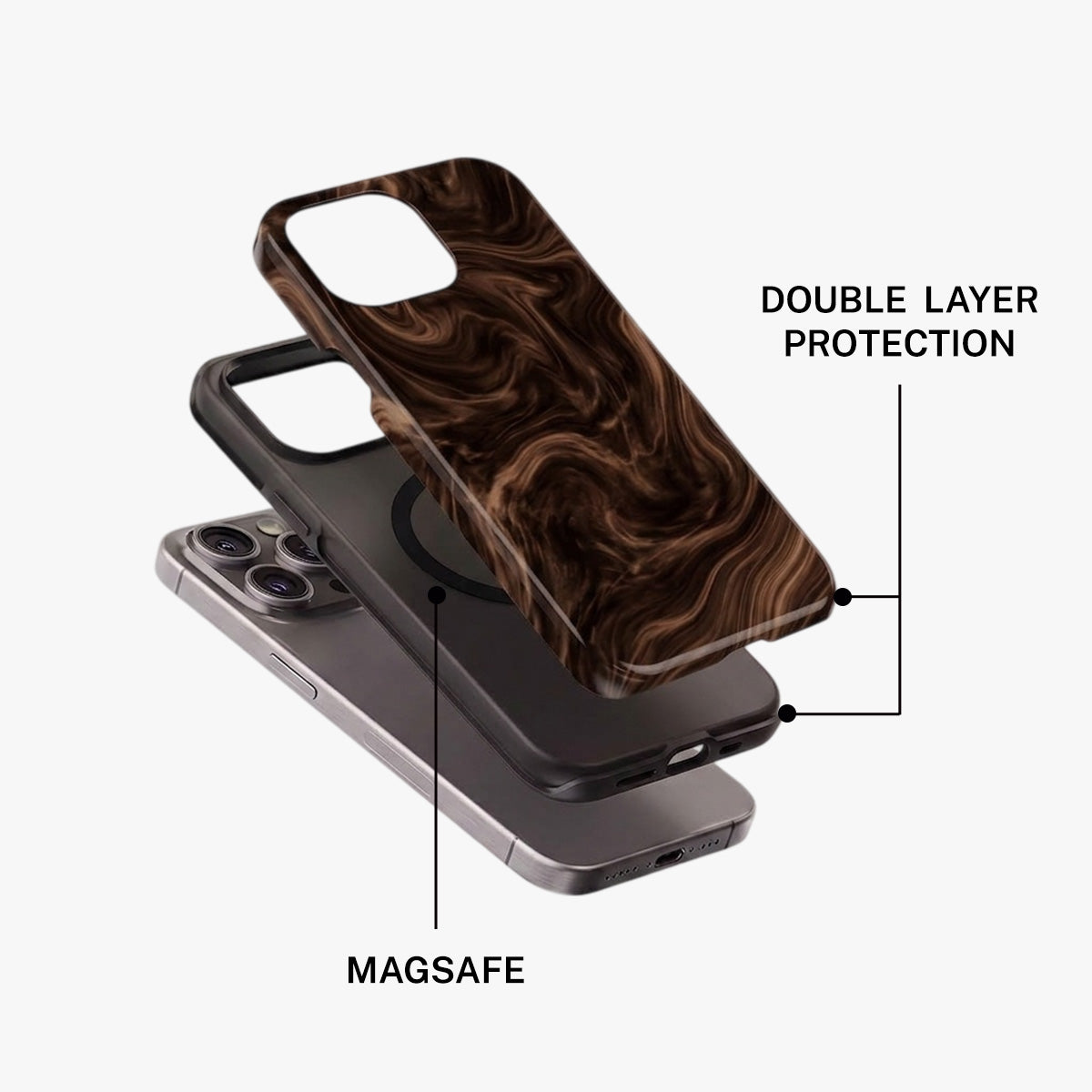 Magnetic Phone Case | Deep Brown Swirl Marble Aesthetic Moody