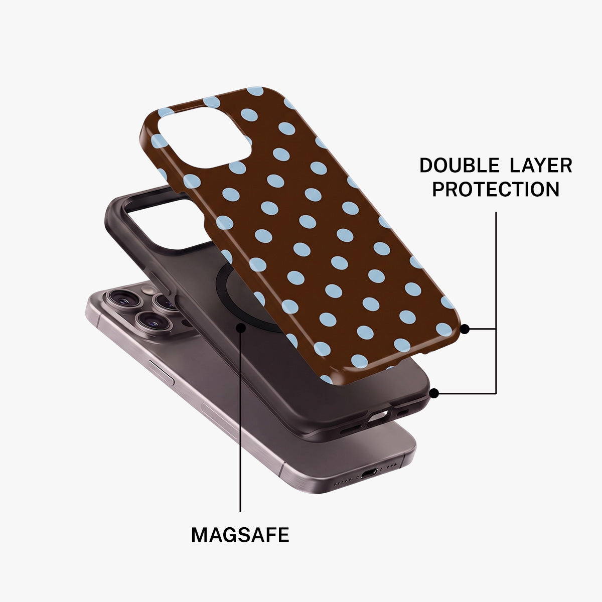 Magnetic Phone Case | Brown And Blue Polka Dot Pattern