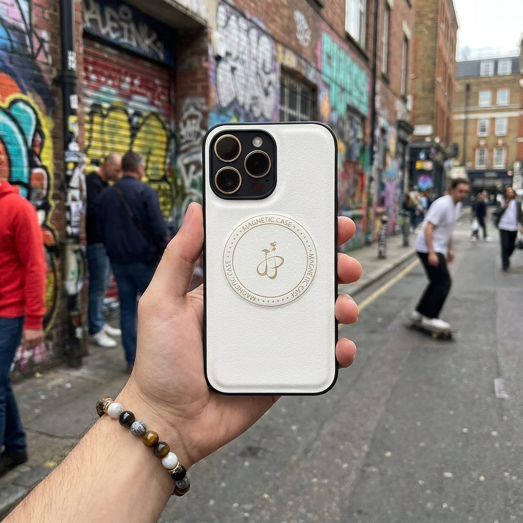 Magnetic Leather Phone Case | Faux Leather TPU White
