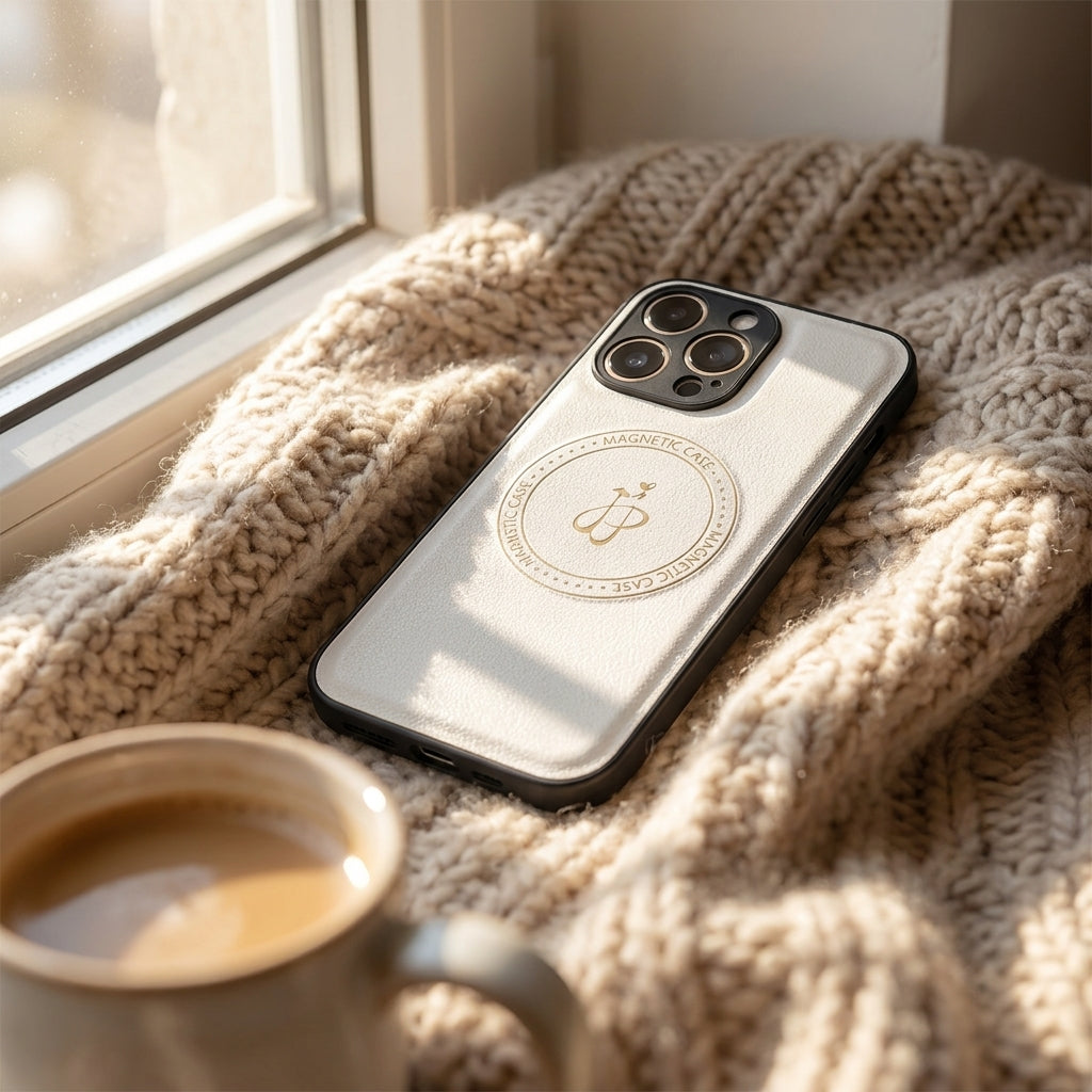 Magnetic Leather Phone Case | Faux Leather TPU White