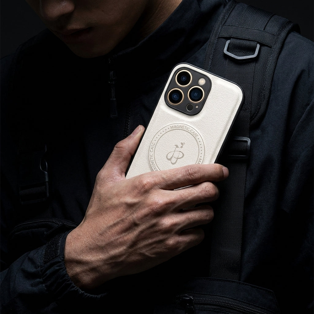 Magnetic Leather Phone Case | Faux Leather TPU White