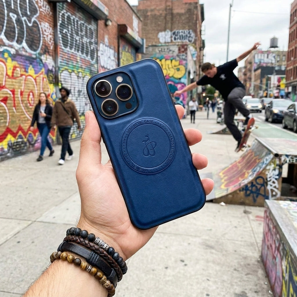 Magnetic Leather Phone Case | Faux Leather TPU Blue