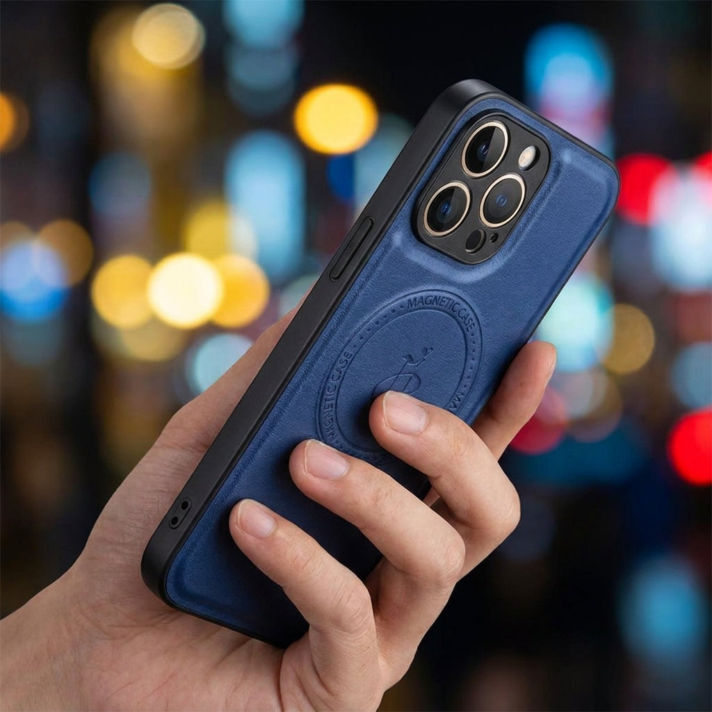 Magnetic Leather Phone Case | Faux Leather TPU Blue