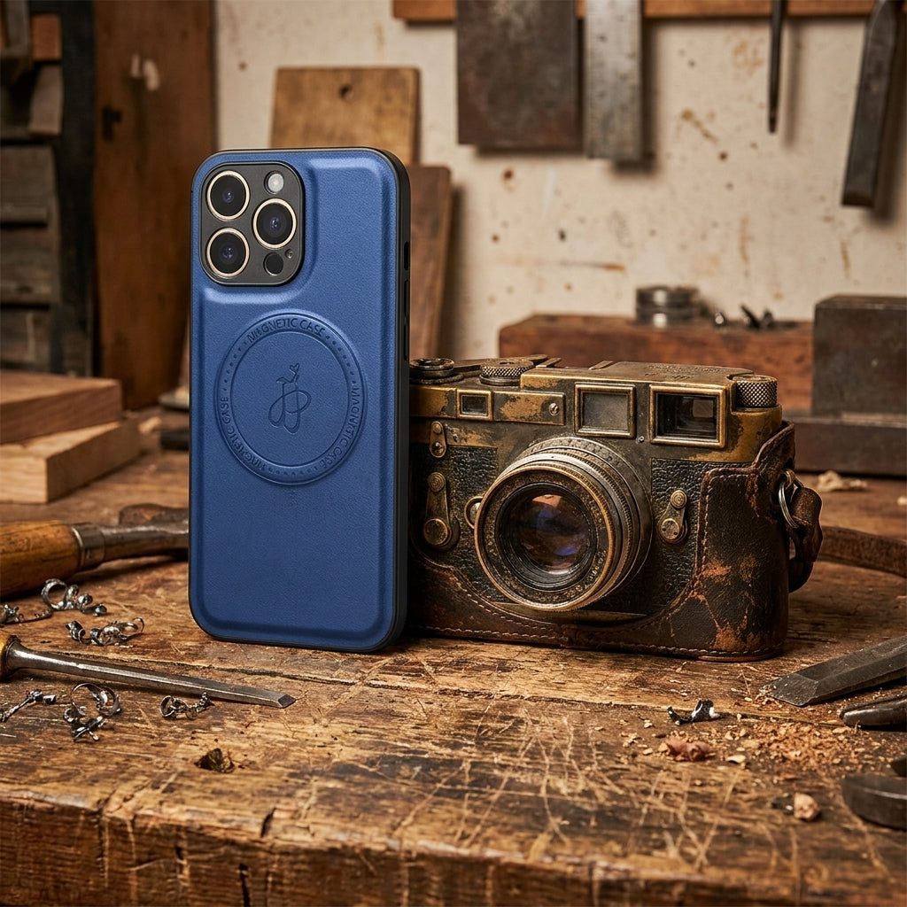 Magnetic Leather Phone Case | Faux Leather TPU Blue