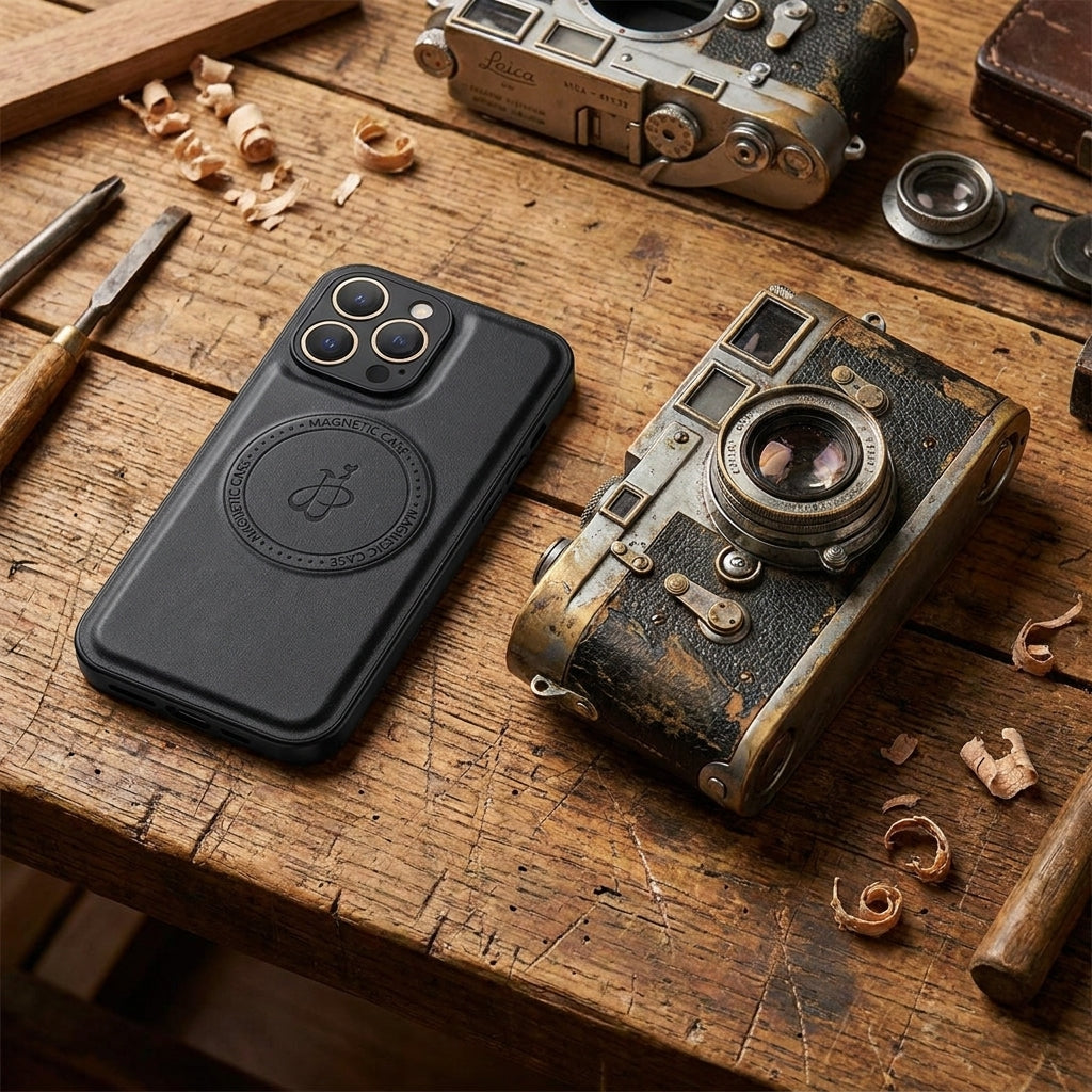 Magnetic Leather Phone Case | Faux Leather TPU Black