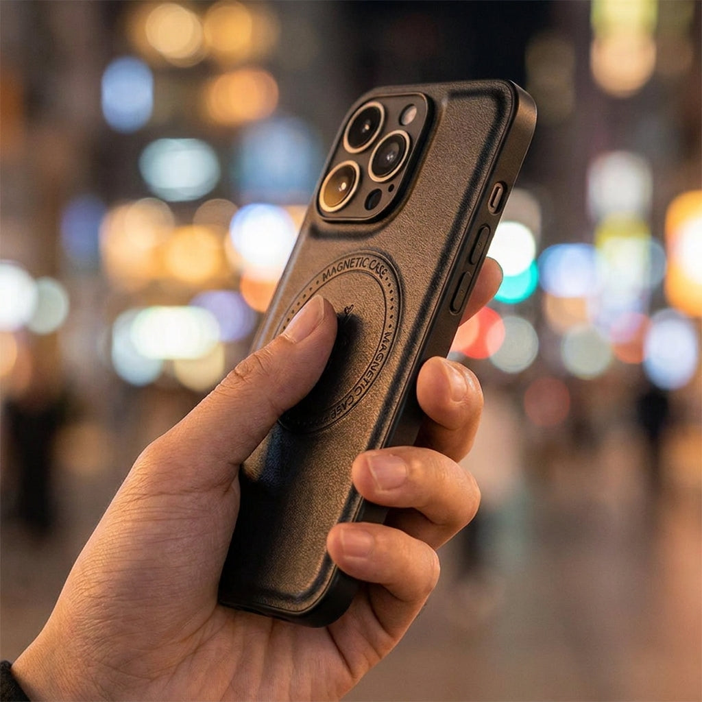 Magnetic Leather Phone Case | Faux Leather TPU Black